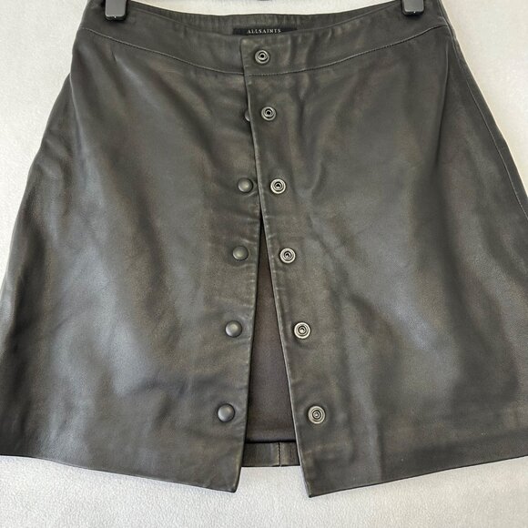 All Saints Womens Lamb Leather Button Up A-Line Mini Skirt Size US 6 Black - Picture 8 of 10